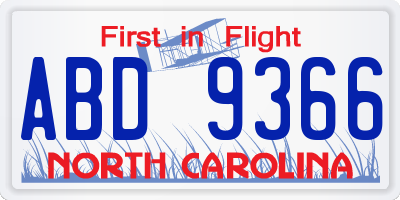 NC license plate ABD9366