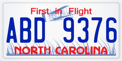 NC license plate ABD9376