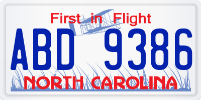 NC license plate ABD9386