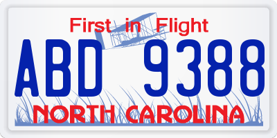 NC license plate ABD9388