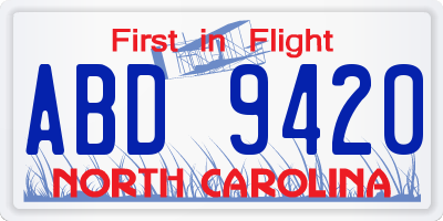 NC license plate ABD9420