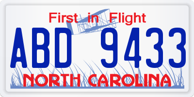 NC license plate ABD9433