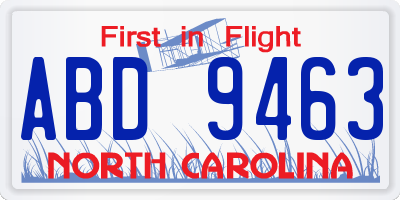 NC license plate ABD9463