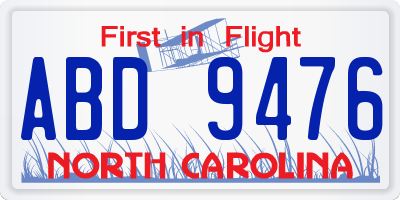 NC license plate ABD9476