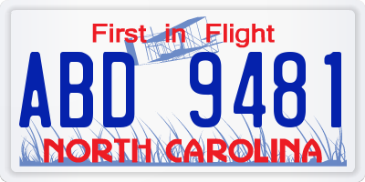 NC license plate ABD9481