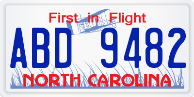 NC license plate ABD9482
