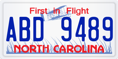 NC license plate ABD9489