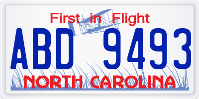 NC license plate ABD9493