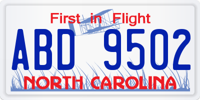 NC license plate ABD9502