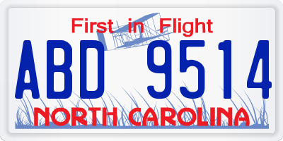 NC license plate ABD9514