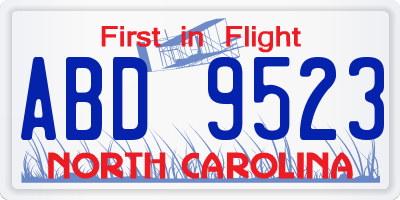 NC license plate ABD9523
