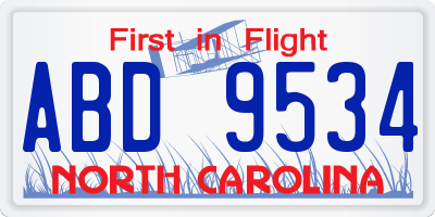 NC license plate ABD9534