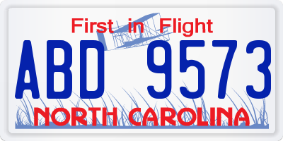 NC license plate ABD9573