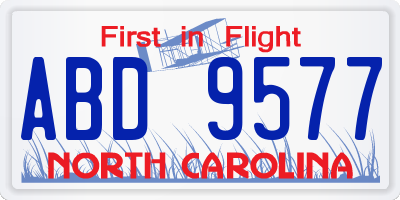 NC license plate ABD9577