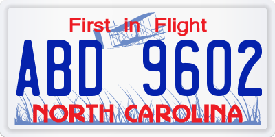 NC license plate ABD9602