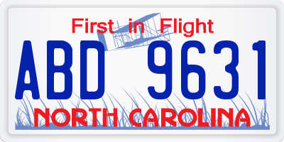 NC license plate ABD9631