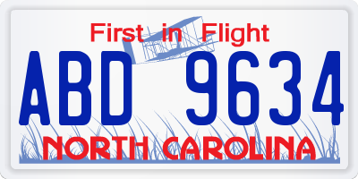 NC license plate ABD9634