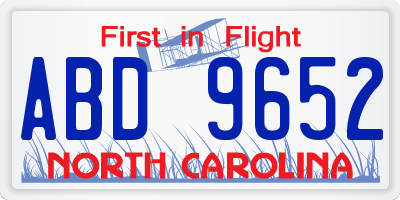 NC license plate ABD9652