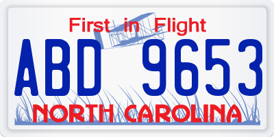 NC license plate ABD9653