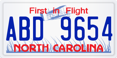 NC license plate ABD9654