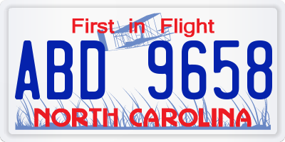 NC license plate ABD9658