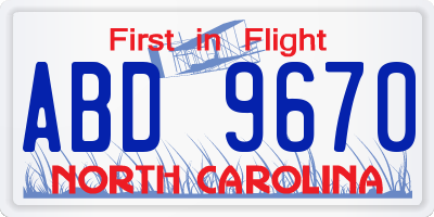 NC license plate ABD9670