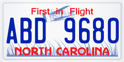 NC license plate ABD9680