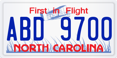 NC license plate ABD9700