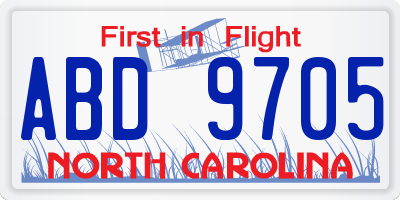 NC license plate ABD9705