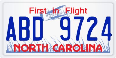 NC license plate ABD9724