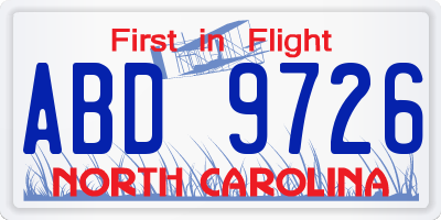 NC license plate ABD9726