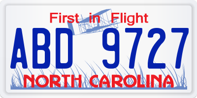 NC license plate ABD9727