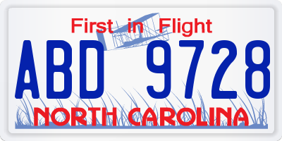 NC license plate ABD9728