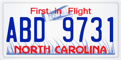 NC license plate ABD9731