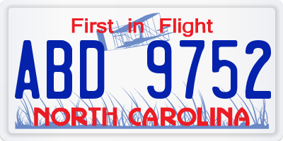 NC license plate ABD9752