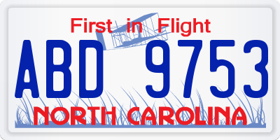 NC license plate ABD9753
