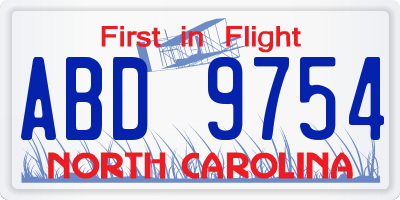 NC license plate ABD9754