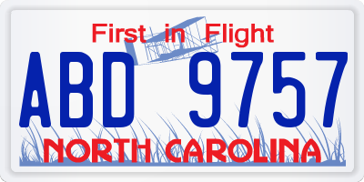 NC license plate ABD9757