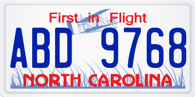 NC license plate ABD9768