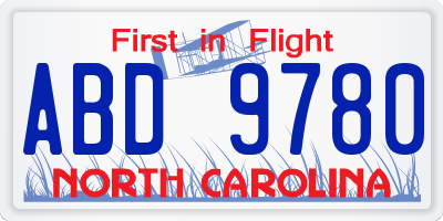 NC license plate ABD9780