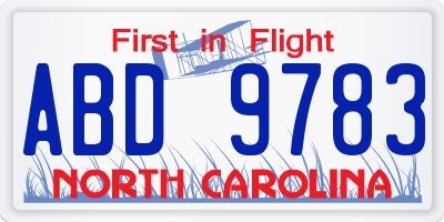 NC license plate ABD9783