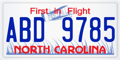 NC license plate ABD9785
