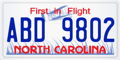 NC license plate ABD9802
