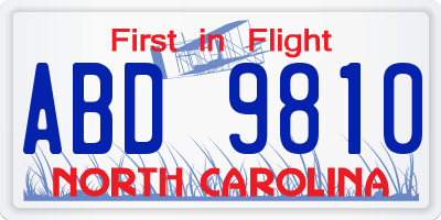 NC license plate ABD9810