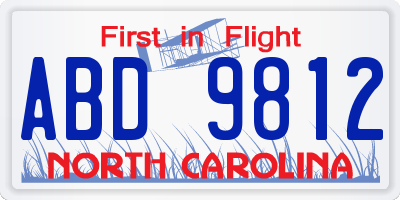 NC license plate ABD9812