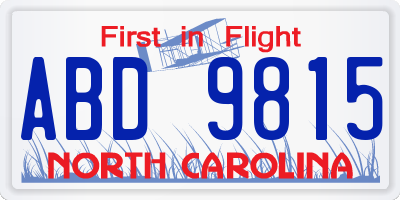NC license plate ABD9815