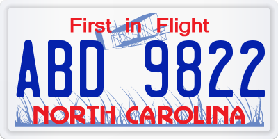 NC license plate ABD9822