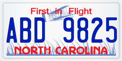 NC license plate ABD9825