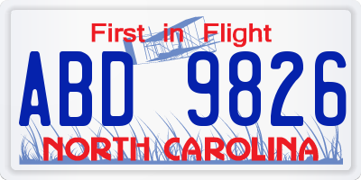 NC license plate ABD9826