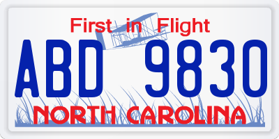 NC license plate ABD9830